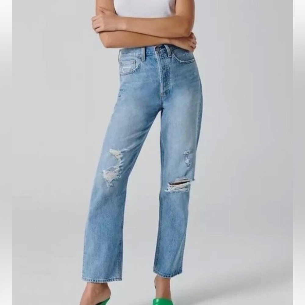 Aritzia Denim Forum distressed high rise loose 29L jeans